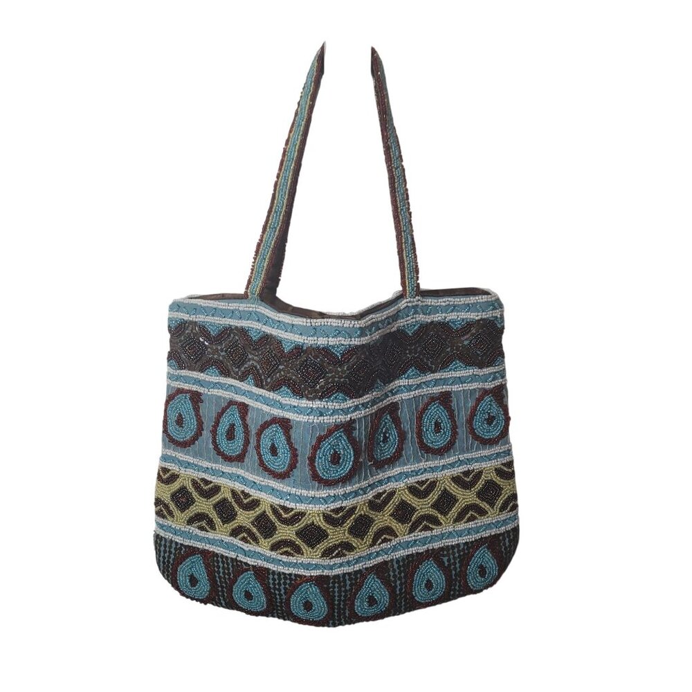 Christiana Beaded Boho Shoulder Bag 13"x10" With 6.5" Drop Multicolor Teardrop & - Picture 3 of 13